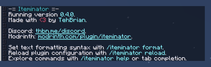 text shown when running /iteminator