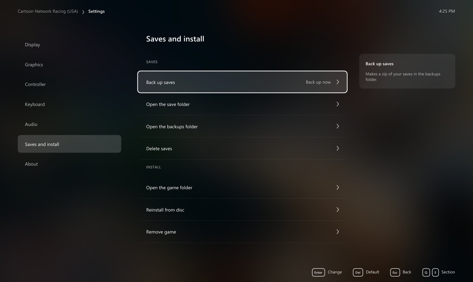 Saves and install page