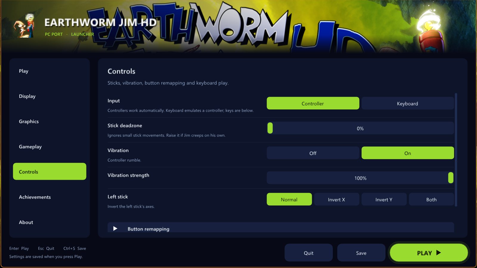 Controls page