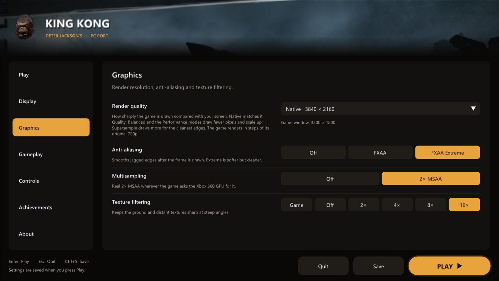 King Kong Recompiled com opções gráficas e resolução de até 8K