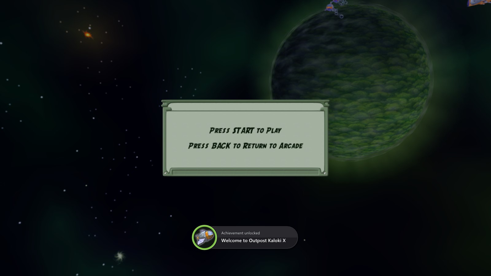 An achievement pop-up over the title screen