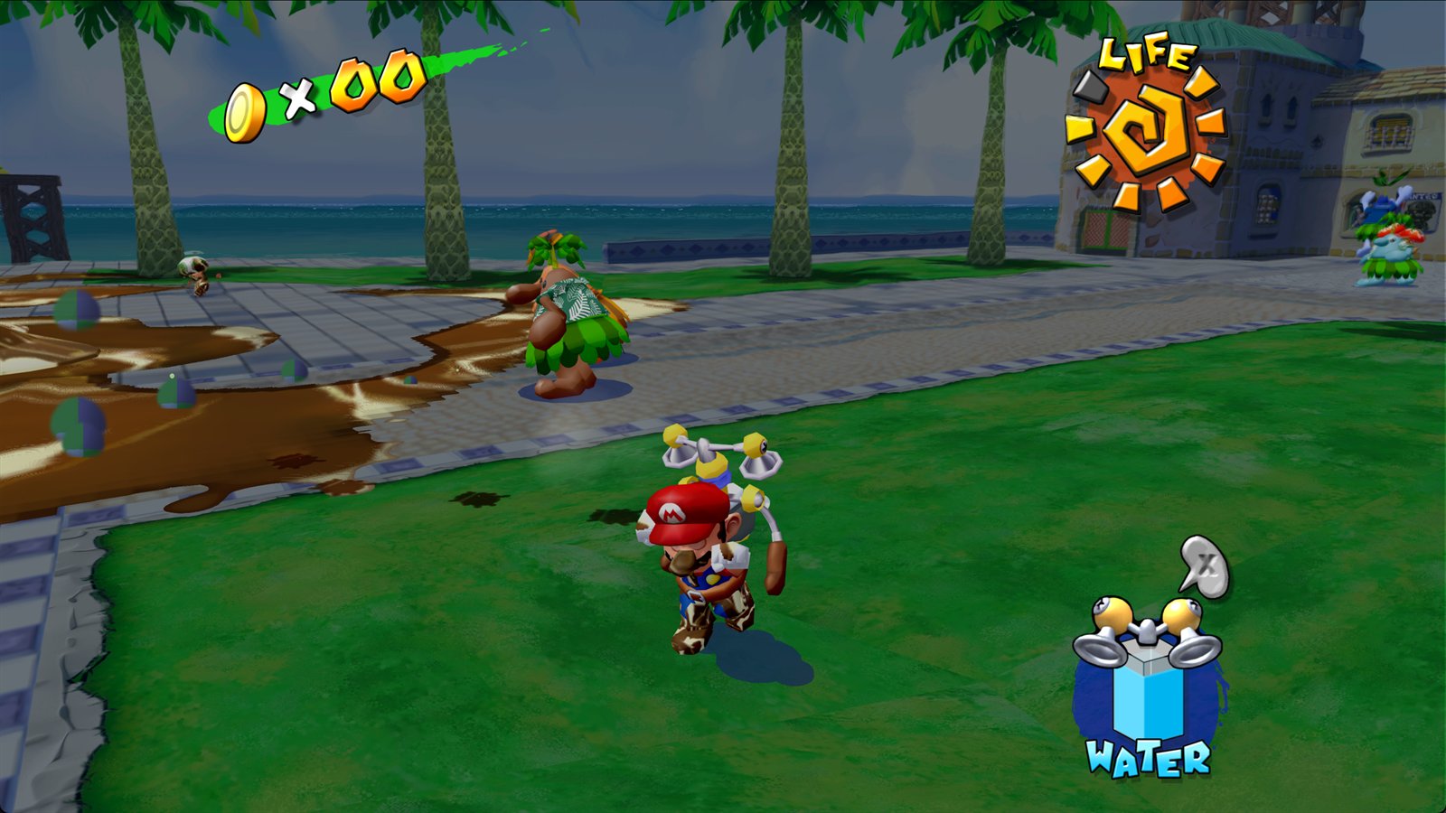 Mario and FLUDD in Delfino Plaza