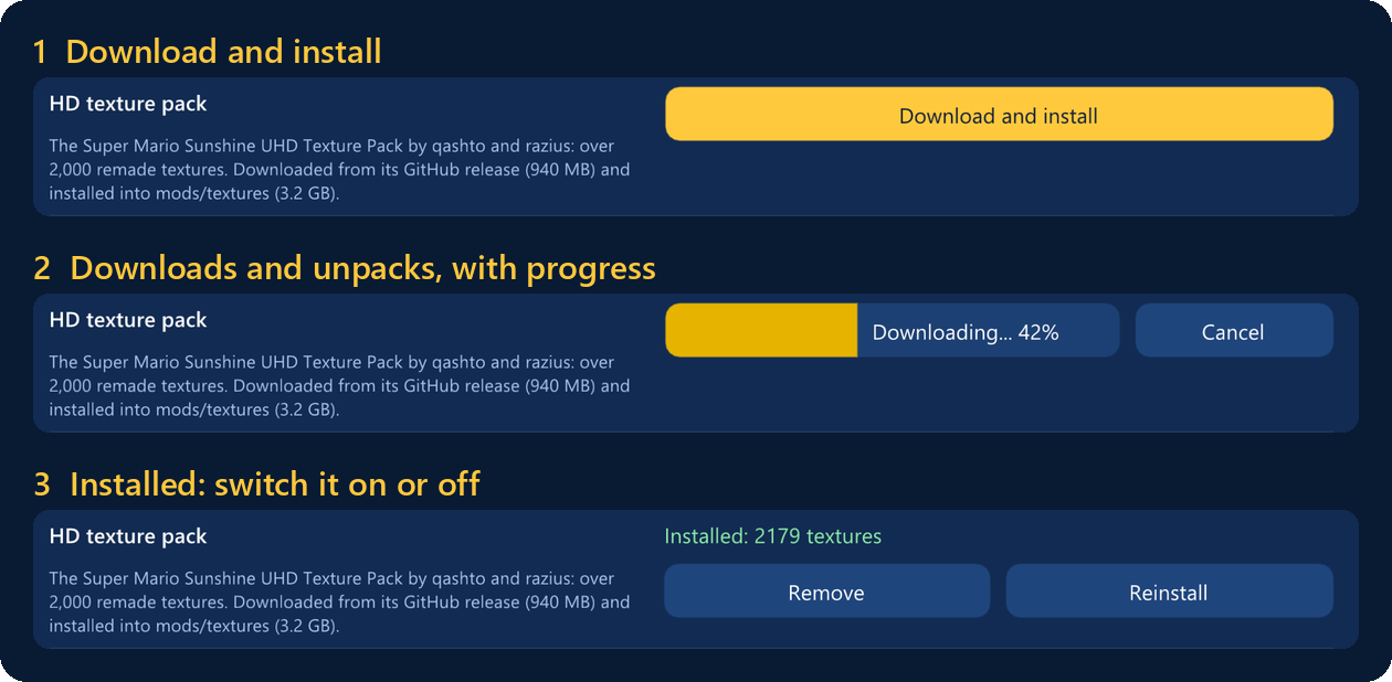 Installing the HD texture pack from the launcher
