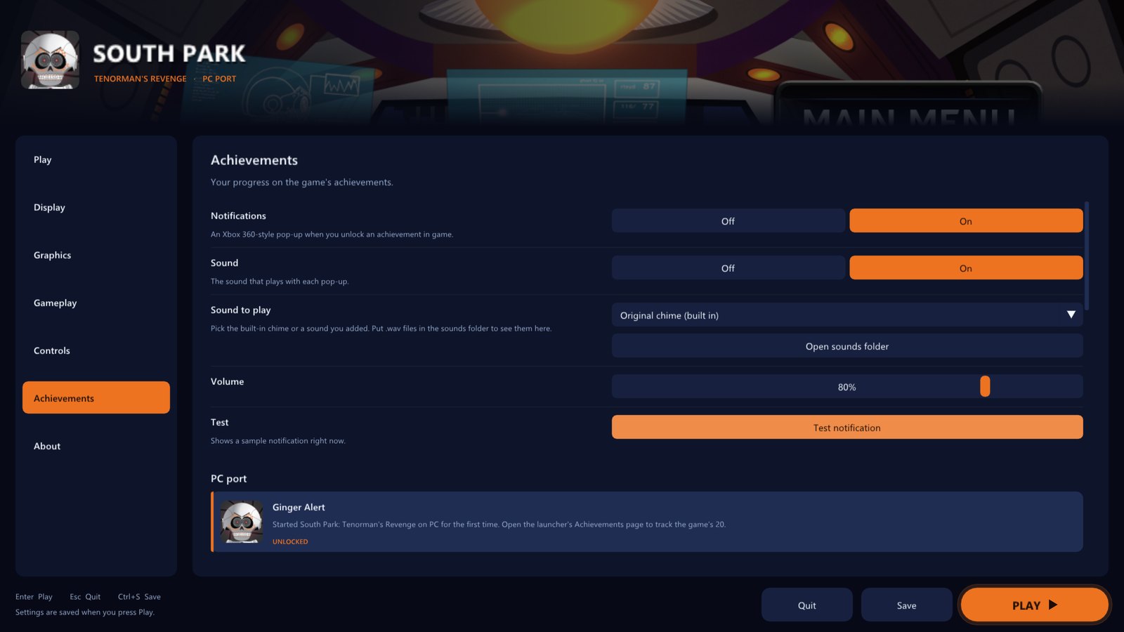 The Achievements page