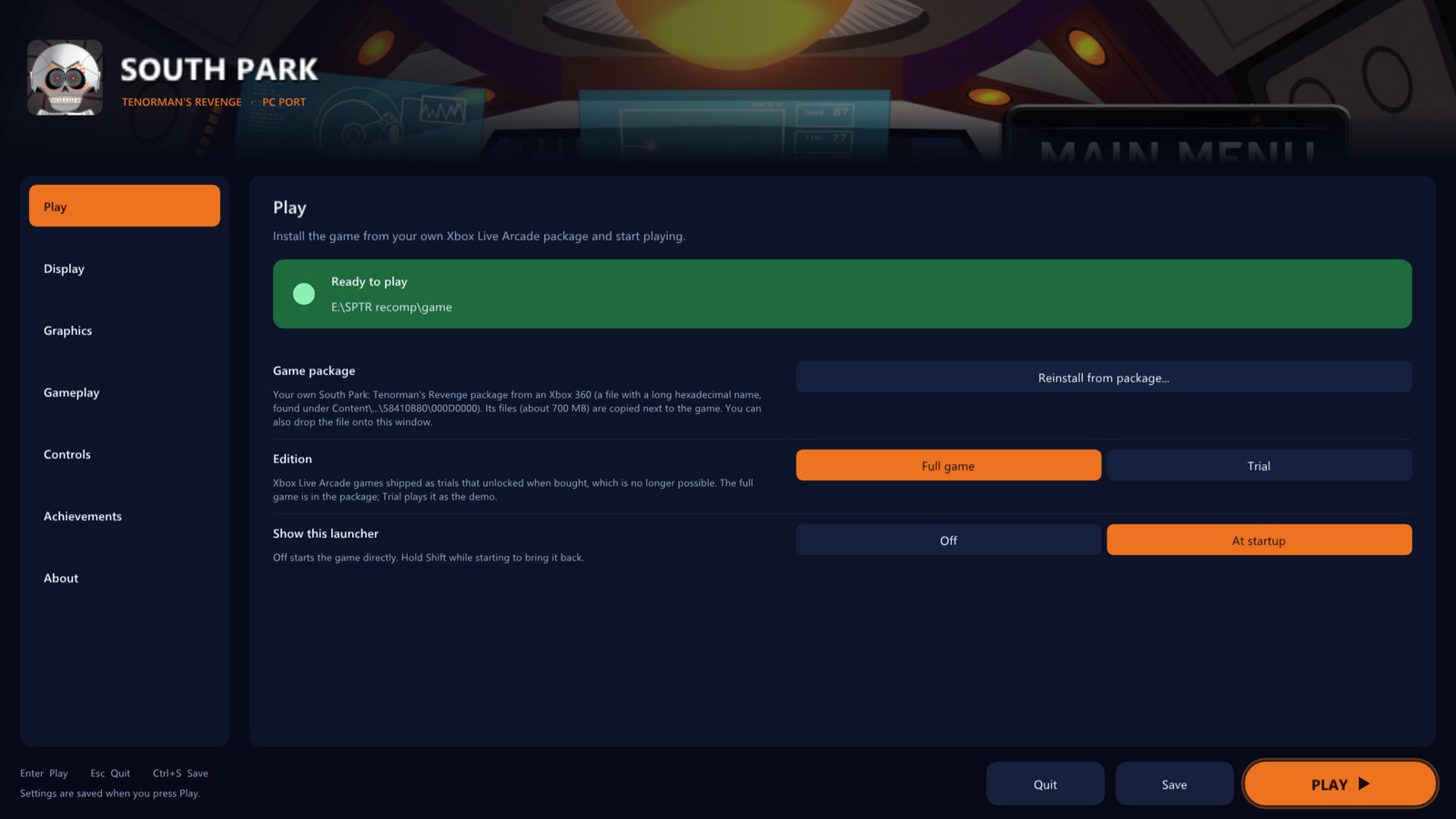 The launcher's Play page