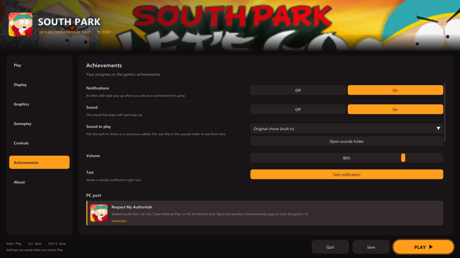 The Achievements page