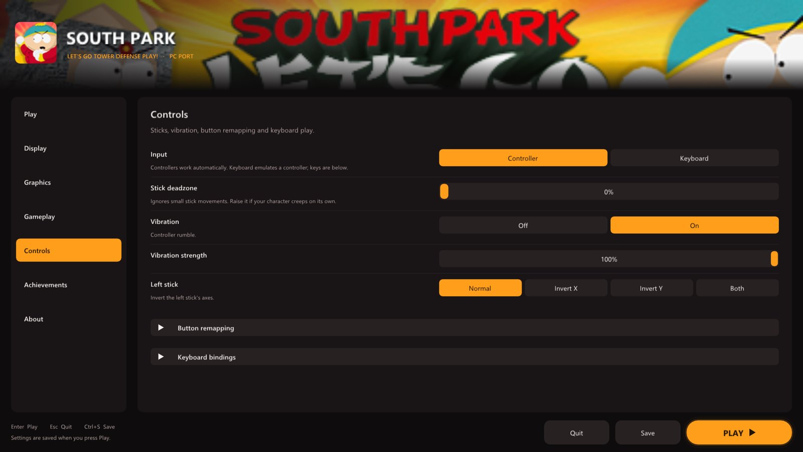 The Controls page