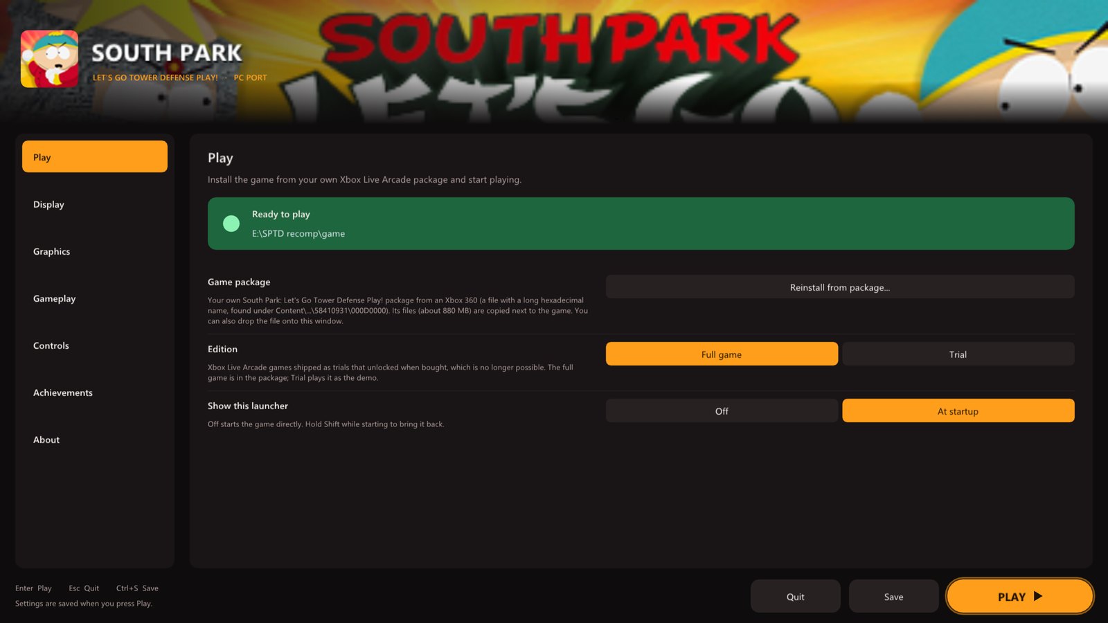 The launcher's Play page