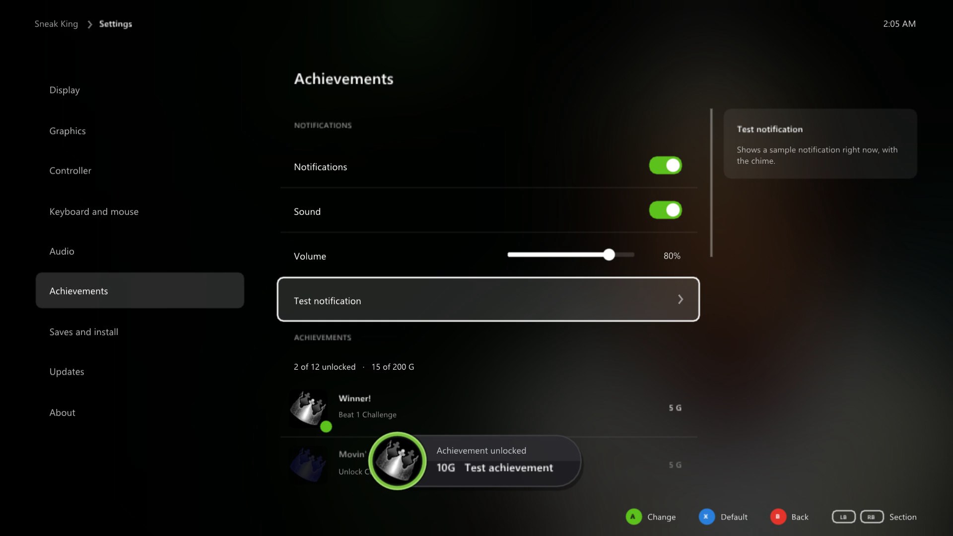 Achievements page