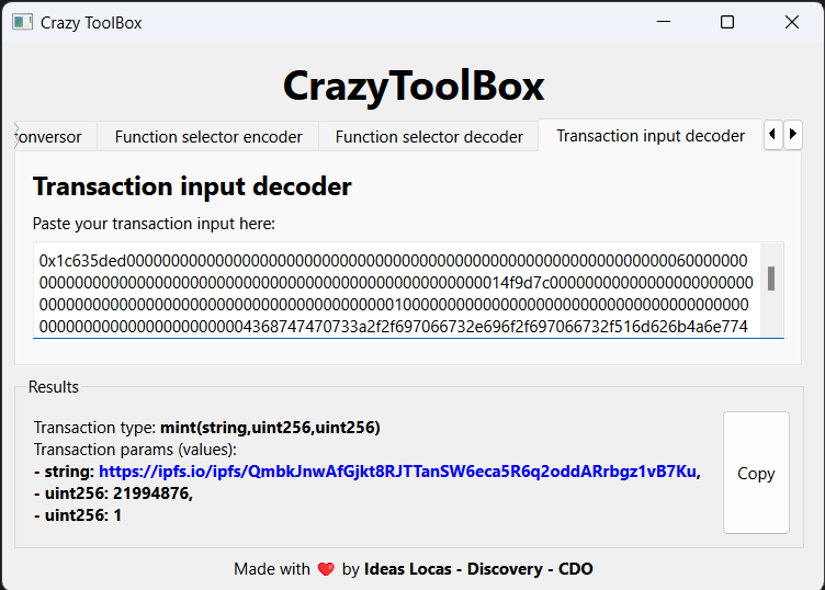 Transaction input decoder GUI