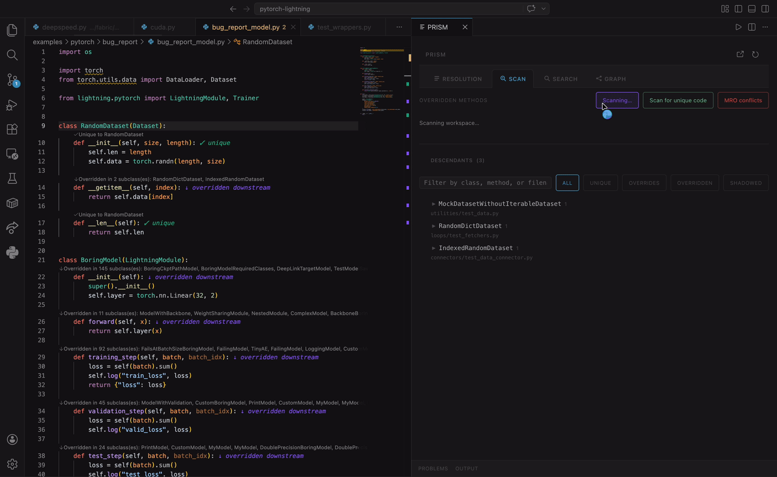 Scan — workspace-wide inheritance scanning