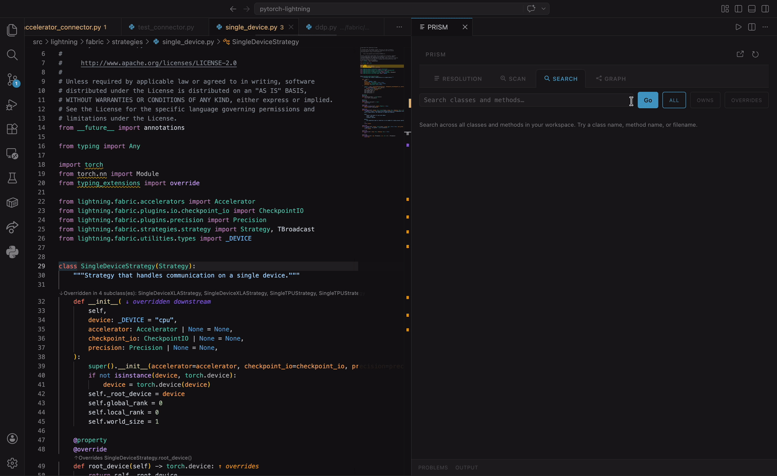 Search — find classes and methods across your workspace