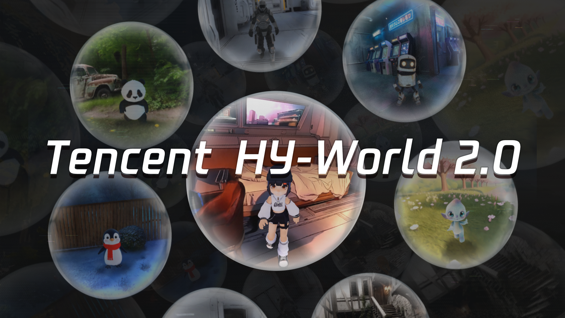 HY-World 2.0 pipeline showing multi-modal inputs (text, images, video) converted to editable 3D world assets