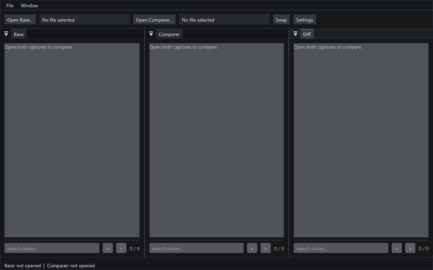 Comparison window with no capture data loaded