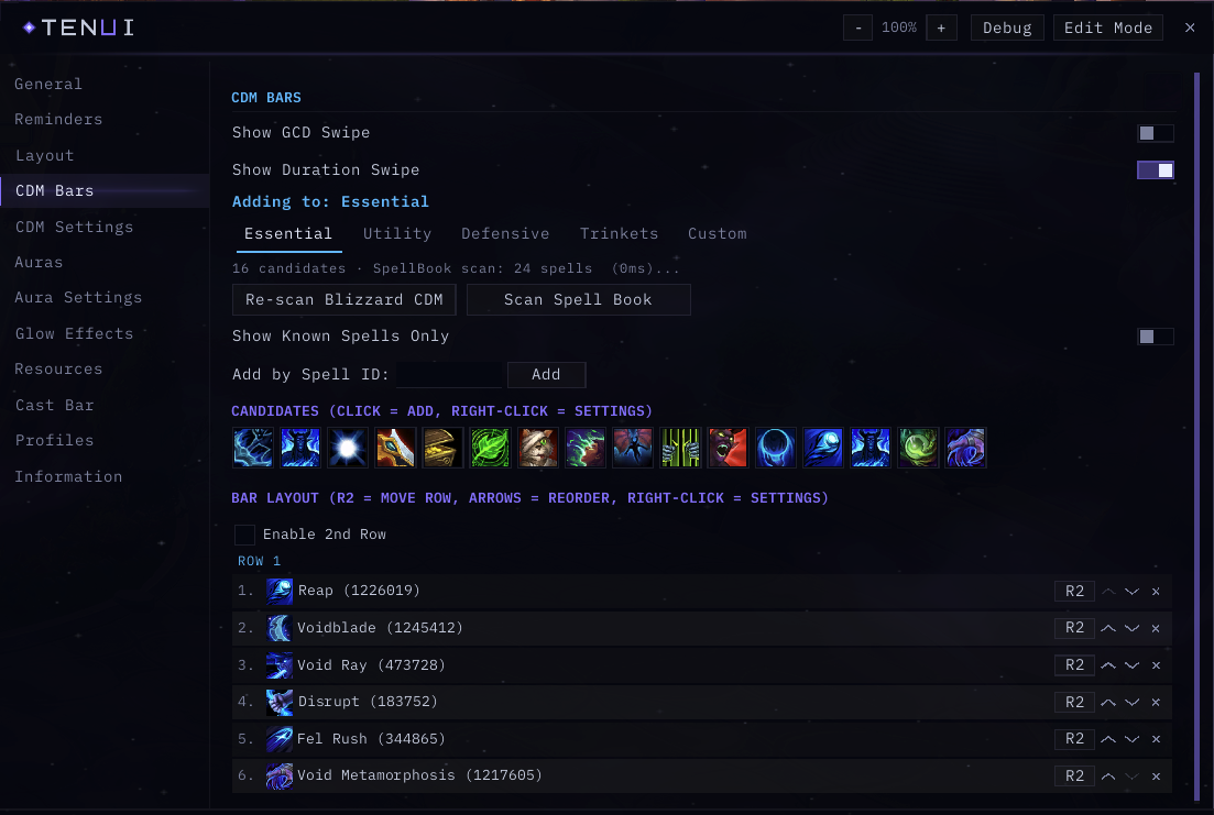 Options window, CDM Bars page