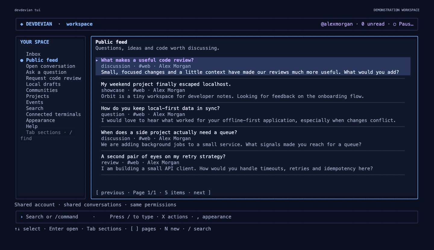 Devdevian terminal feed