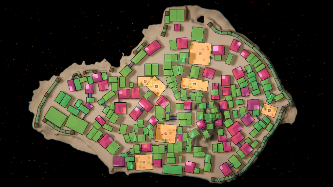 Top-down image of a city showcasing the tool used to generate a city