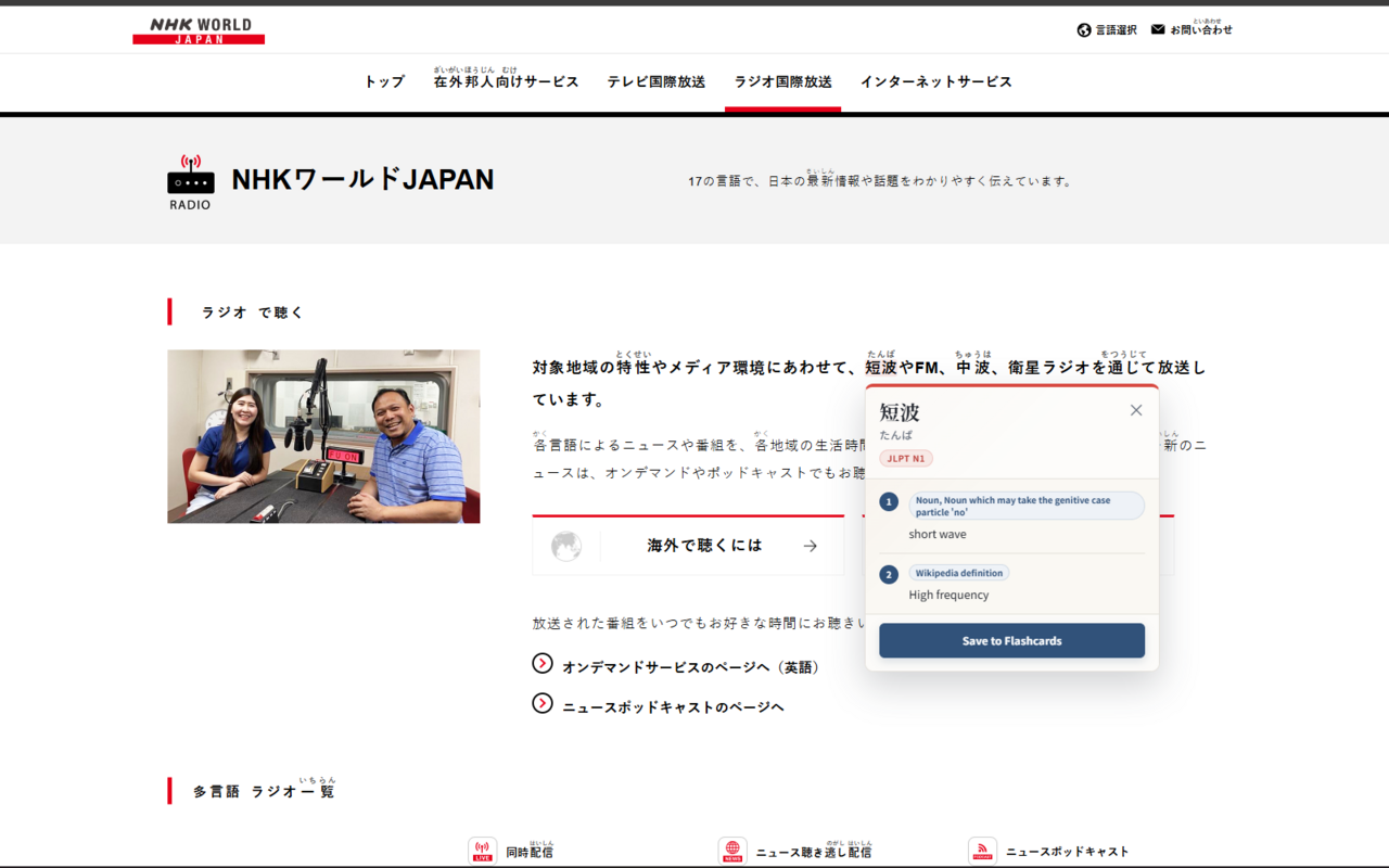 YomiSaver word lookup in use