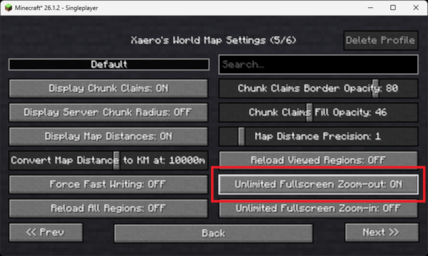 Xaero's World Map Settings