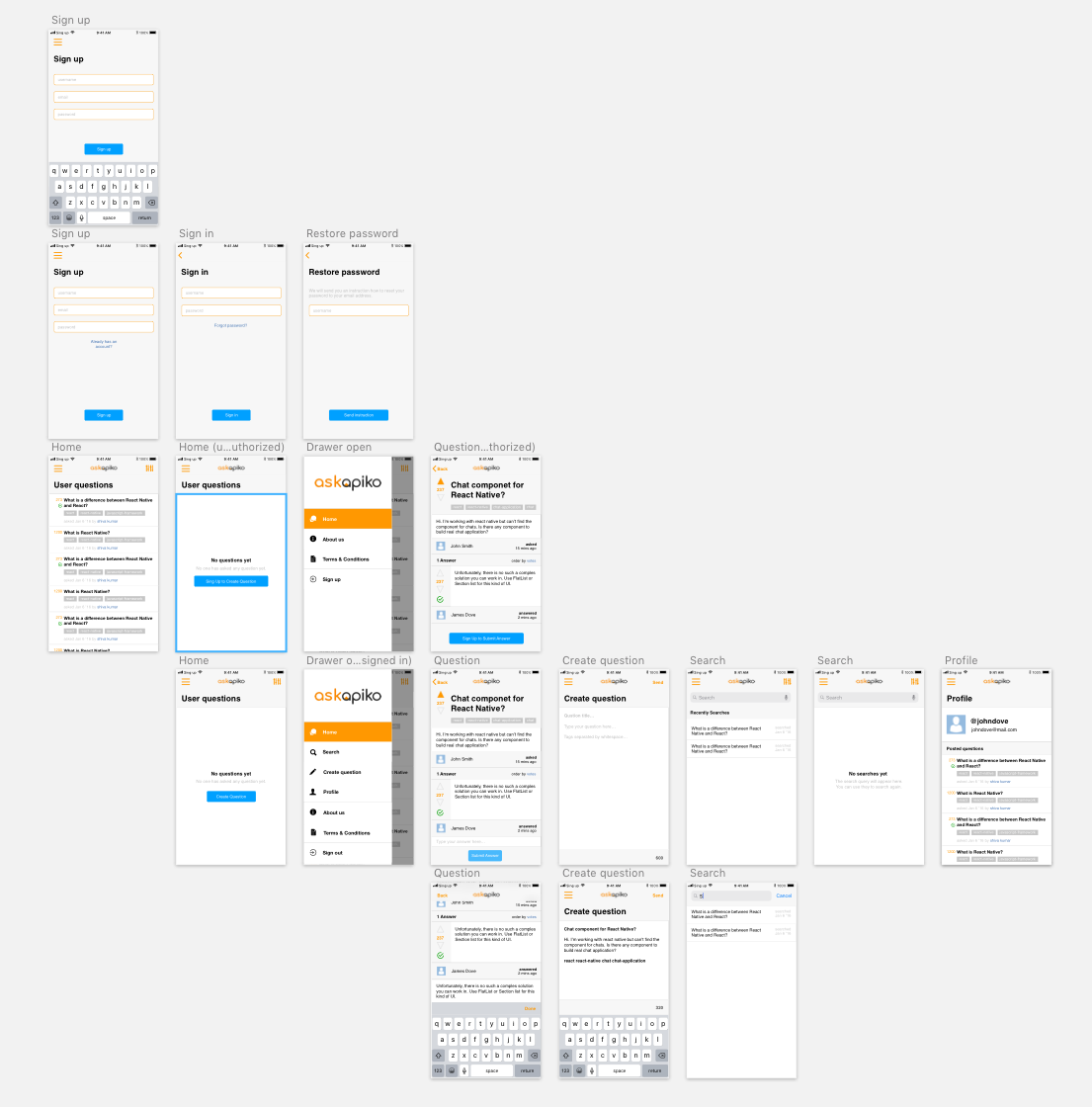 AskApikoMobile design artboards
