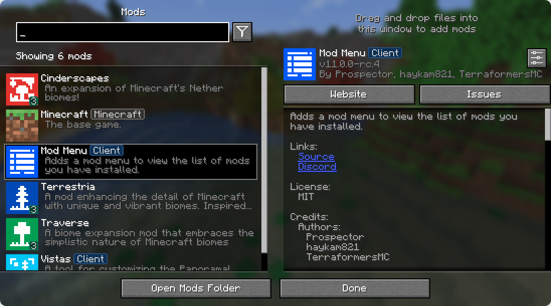 TerraformersMC/ModMenu — Product screenshot
