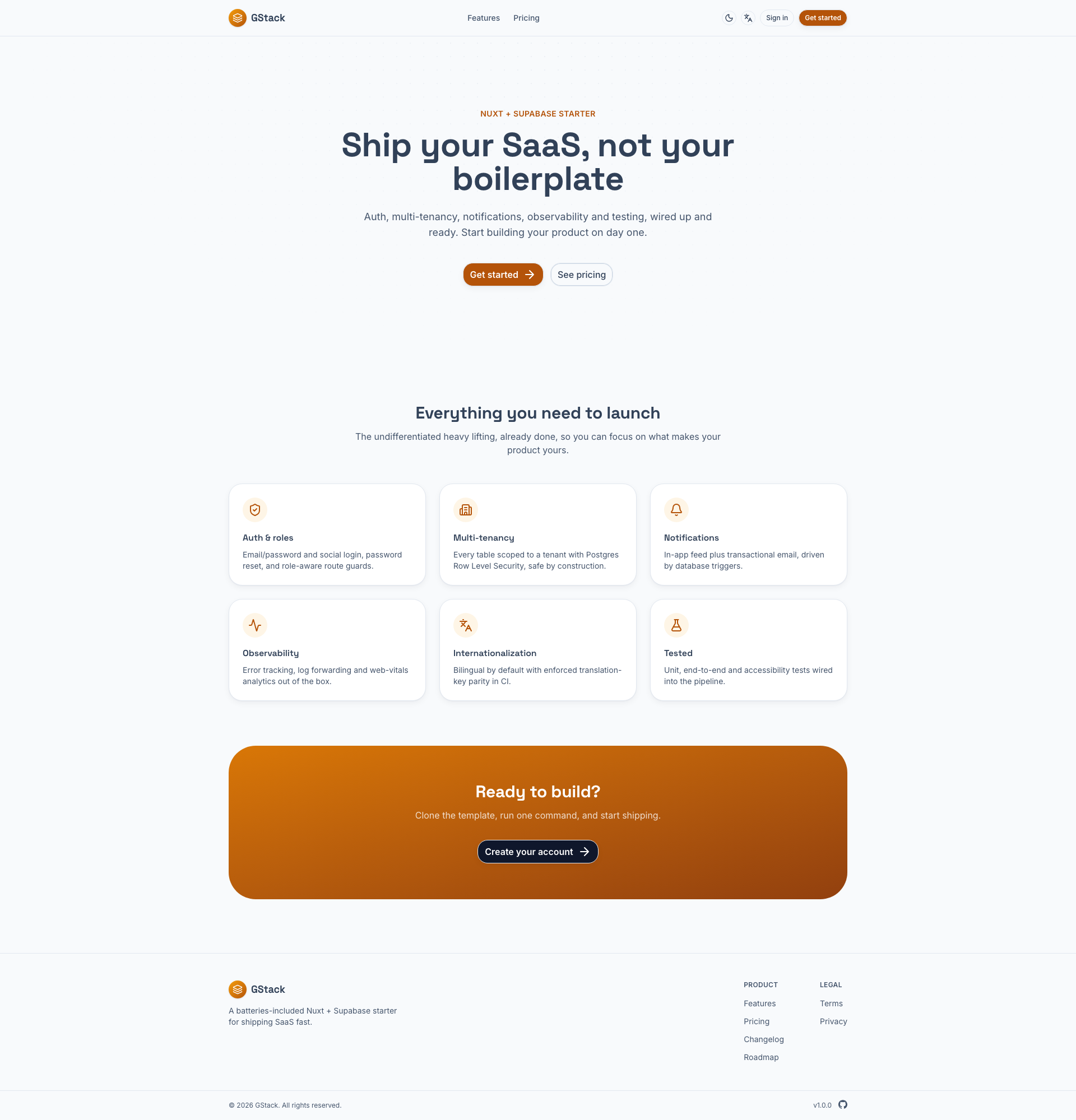 gstack 网站模板截图