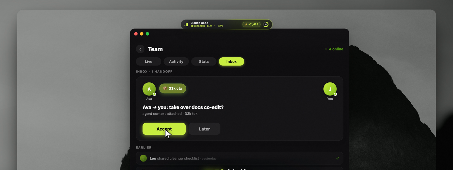 Terse Team — shared live agent sessions