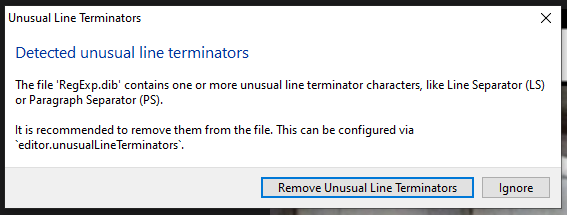 unusual line terminators warning