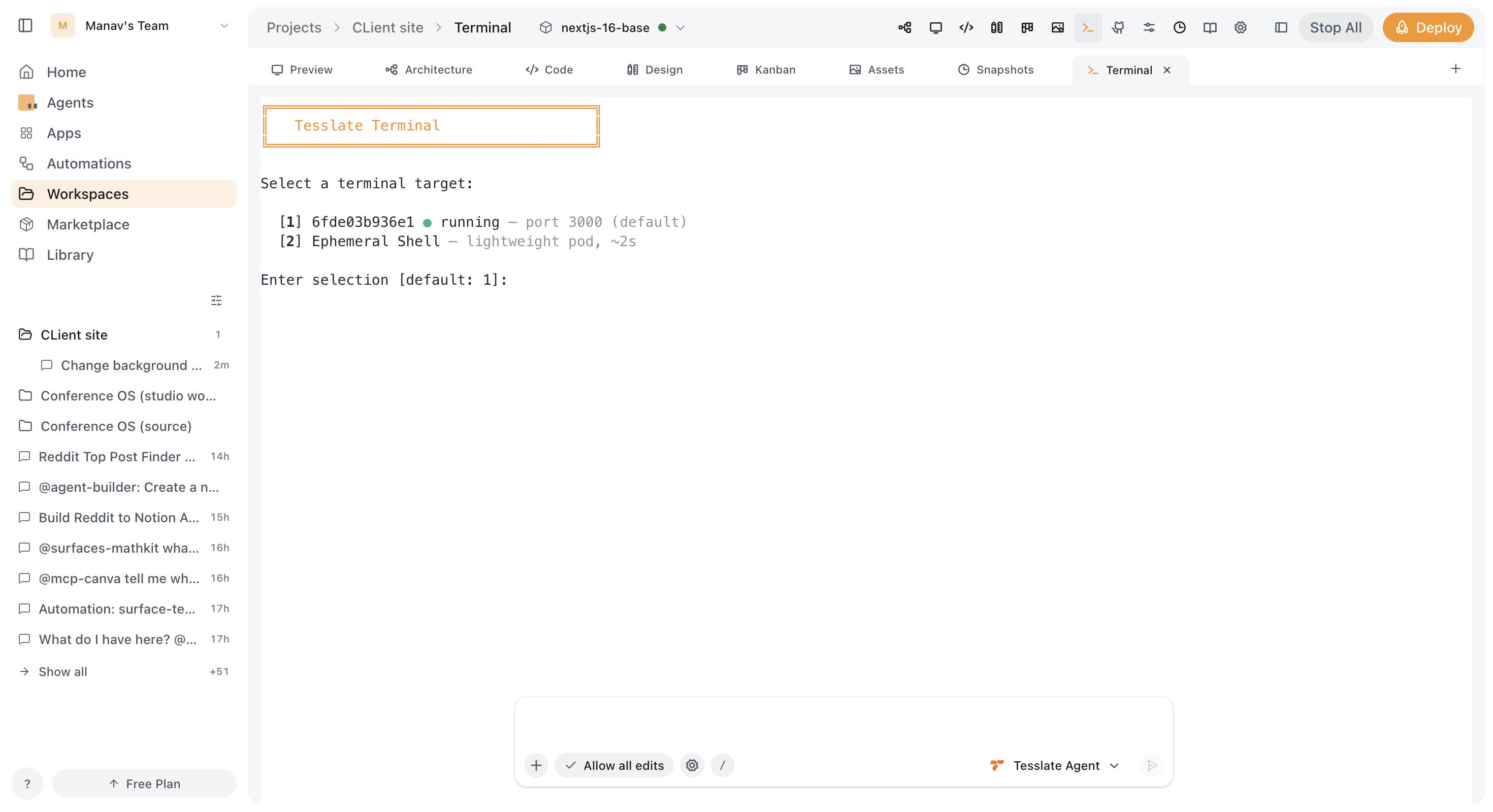 Project terminal backed by Tier 1 / Tier 2 sandboxed compute