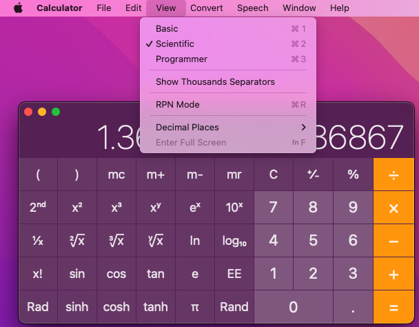 MacOS Calculator App MenuBar