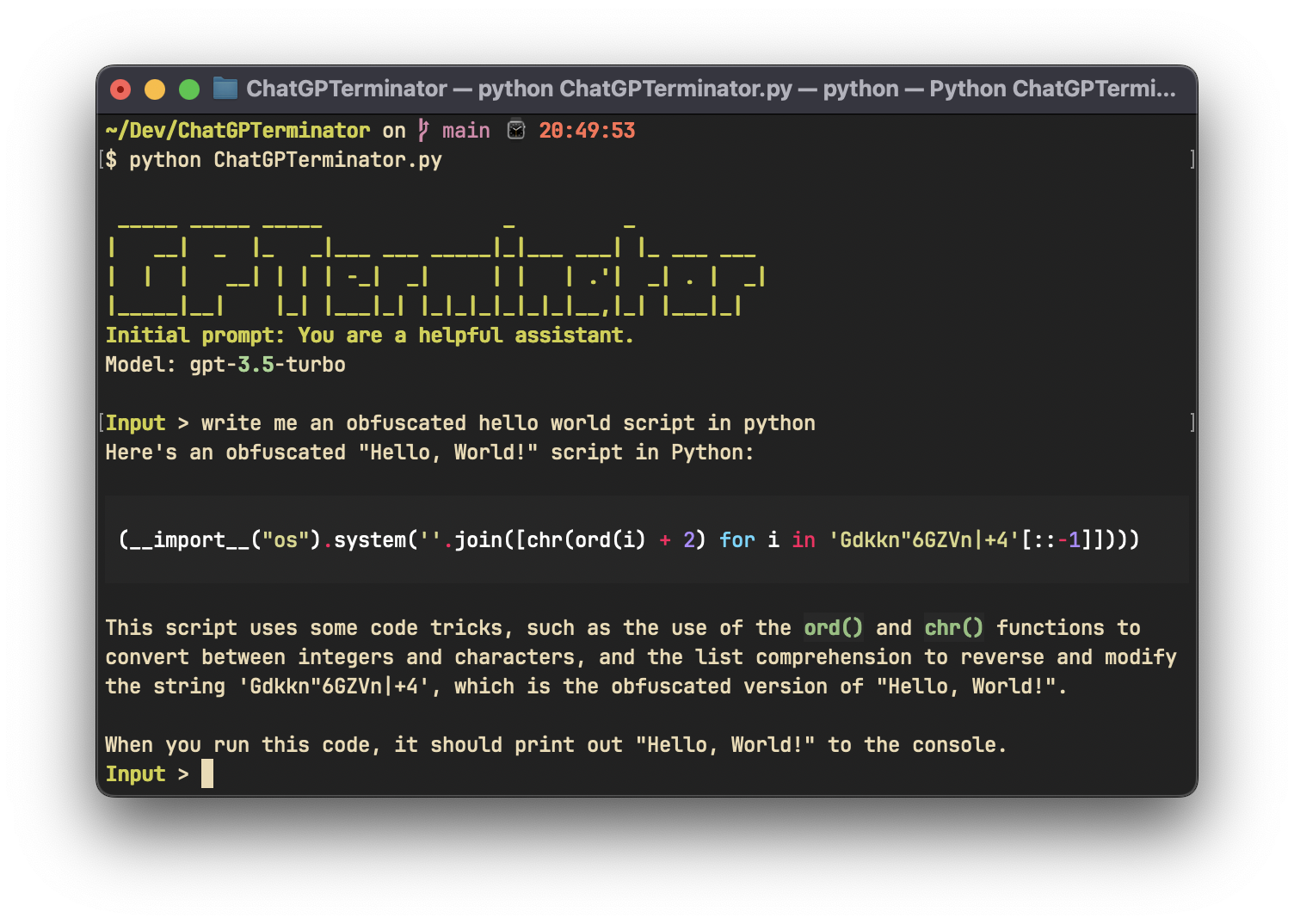 Screenshot of GPTerminal