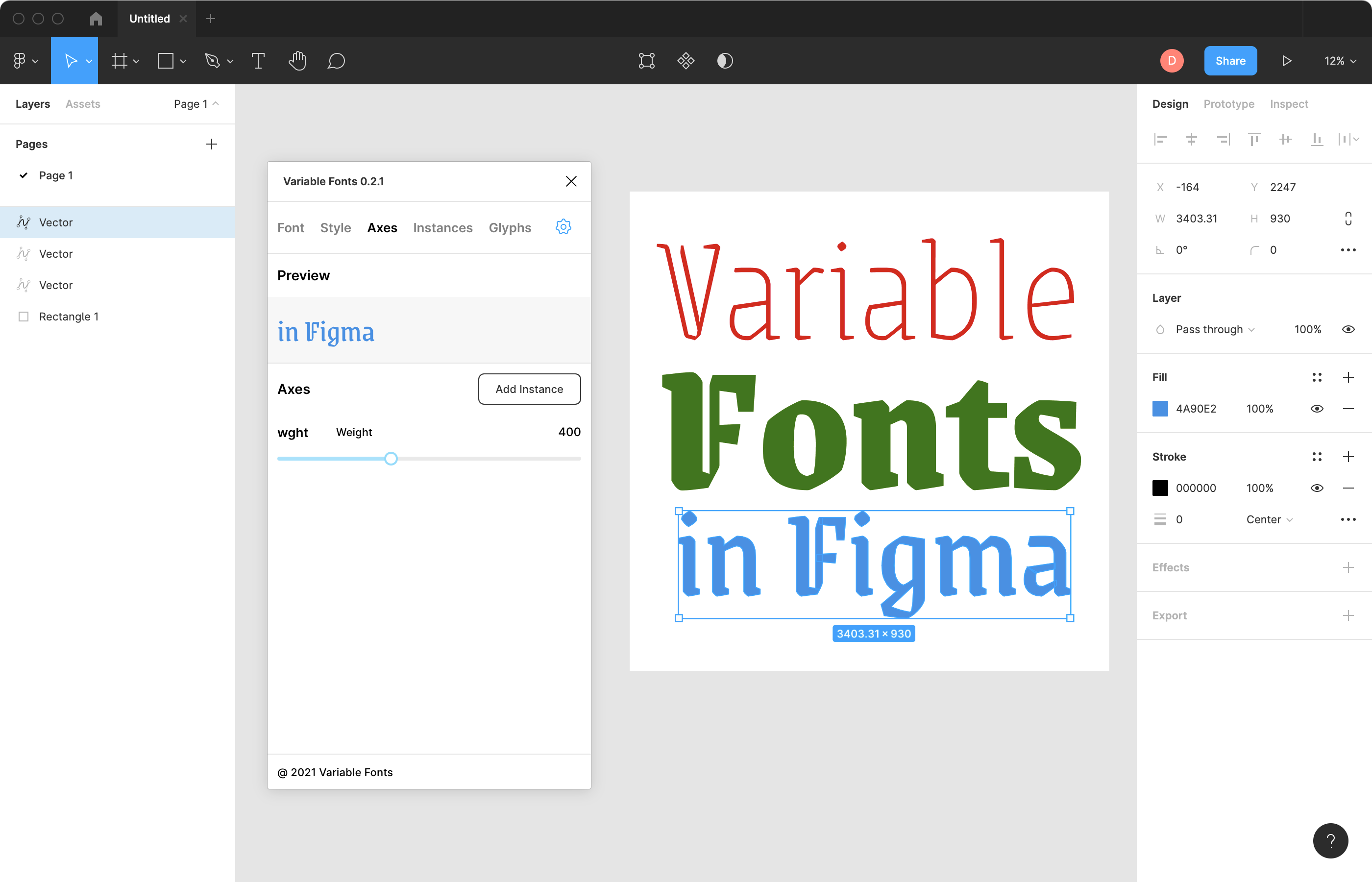 Figma Variable Fonts plugin v0.1.0 screenshot