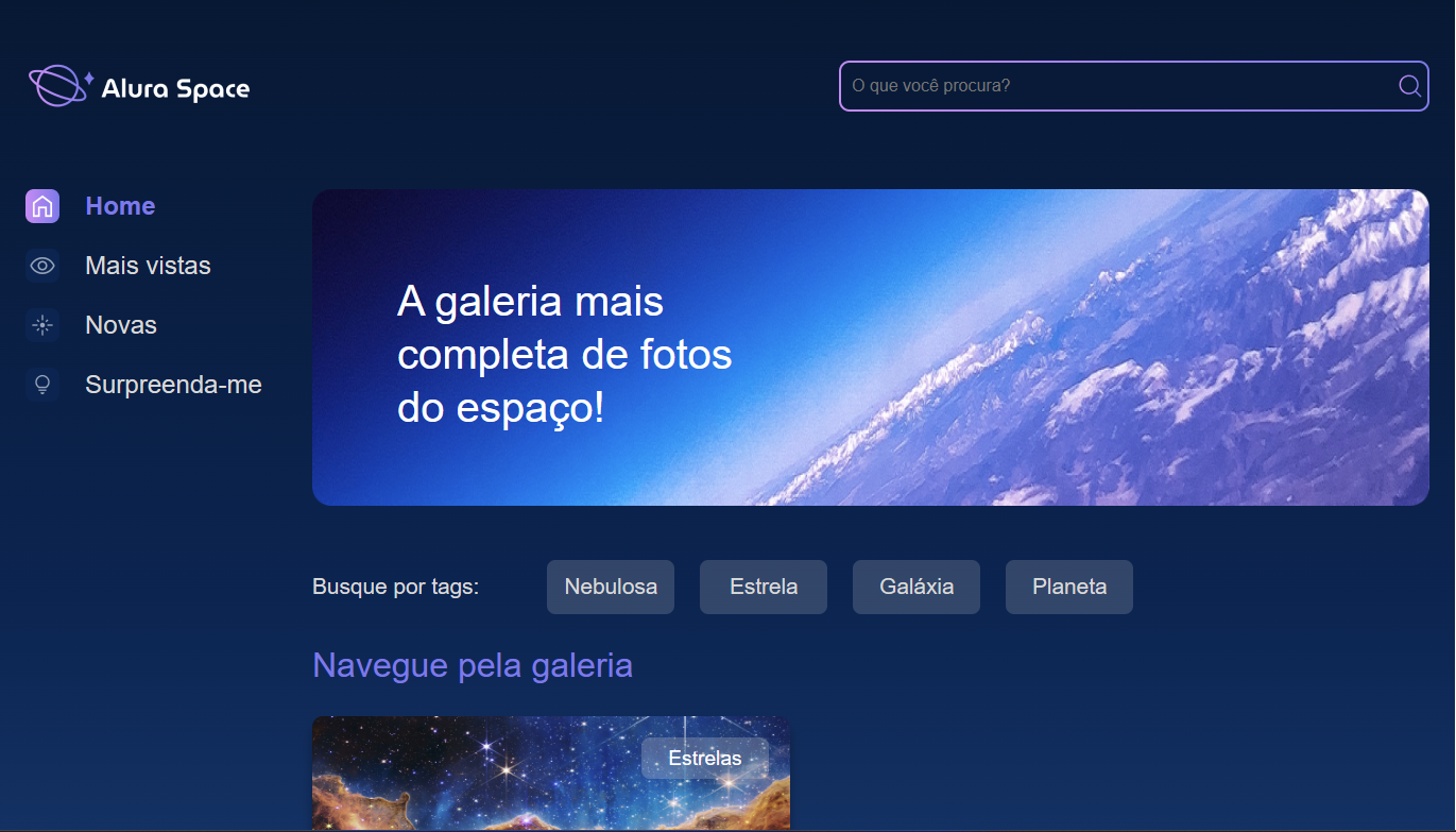 Imagem inicial do site Alura Space