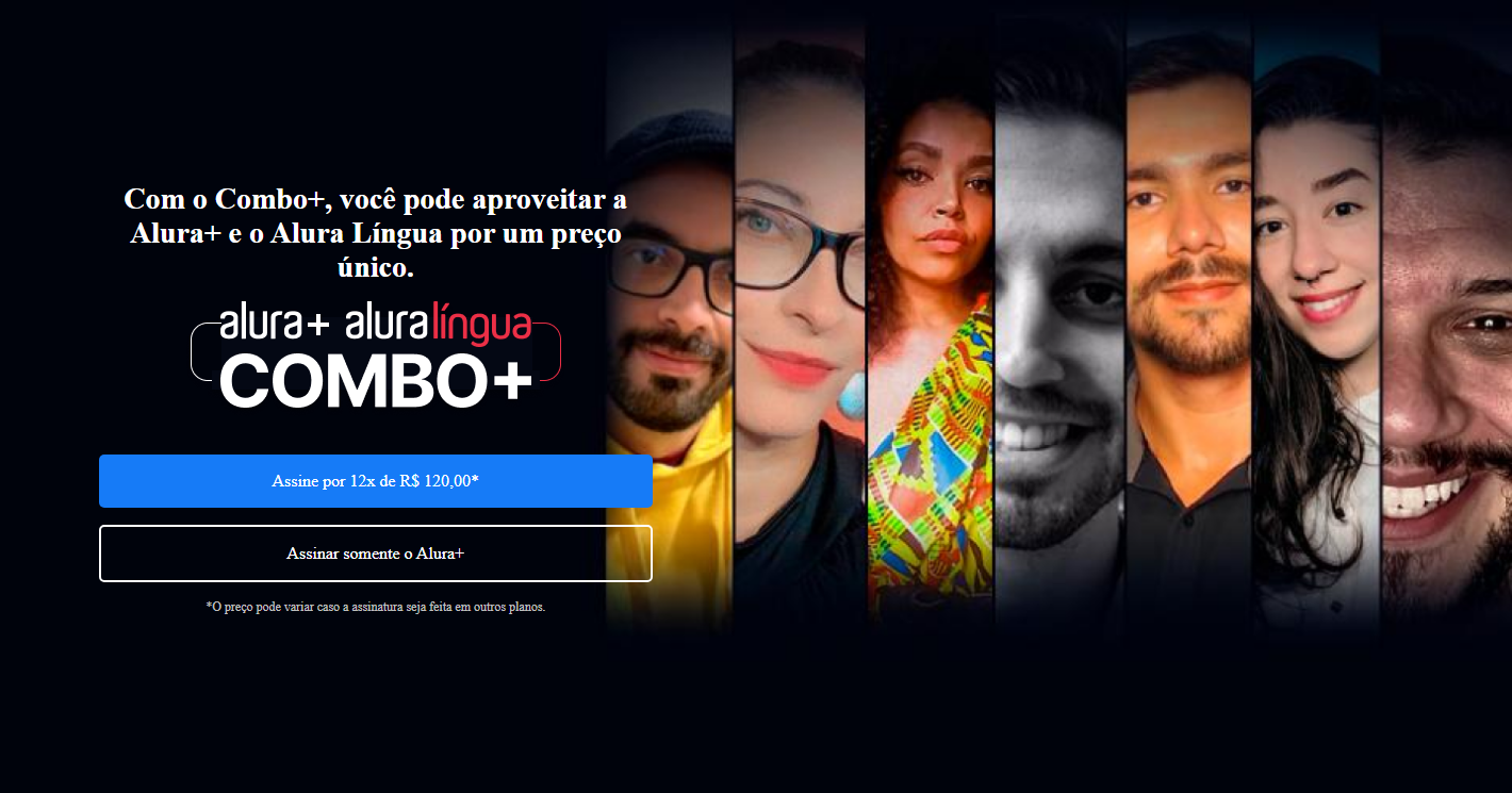 Imagem inicial do site Alura Plus