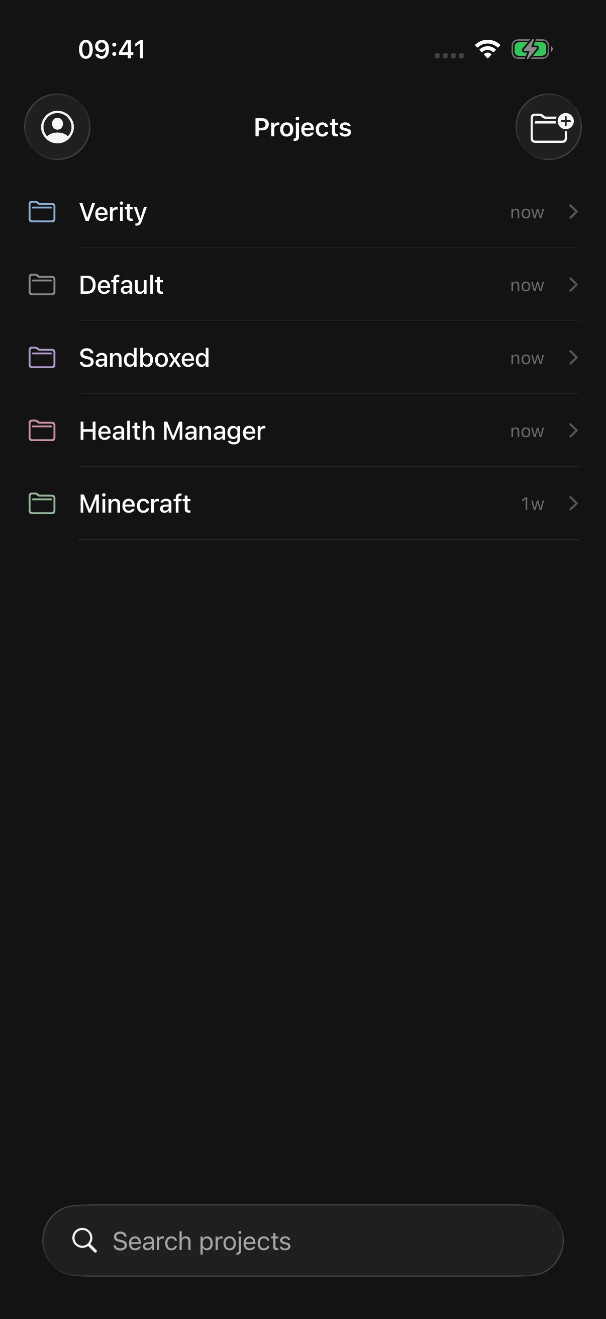 Orb on iOS showing the production projects list with synced project colors