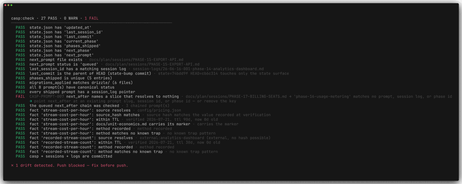 casp check failing on a queued prompt whose declared predecessor resolves to nothing