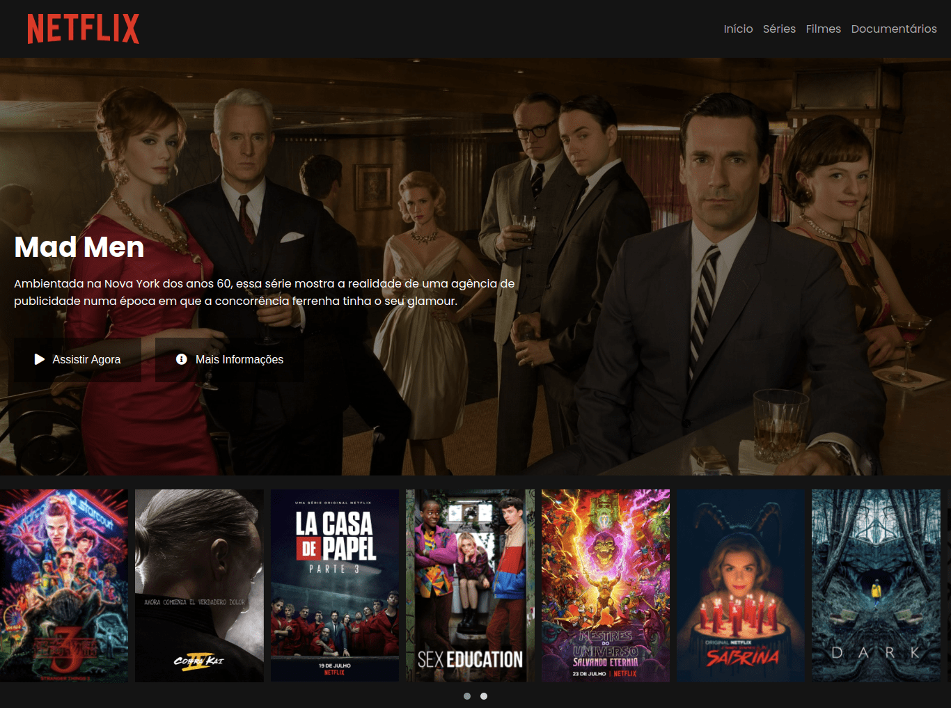 Interface netflix imagem de capa