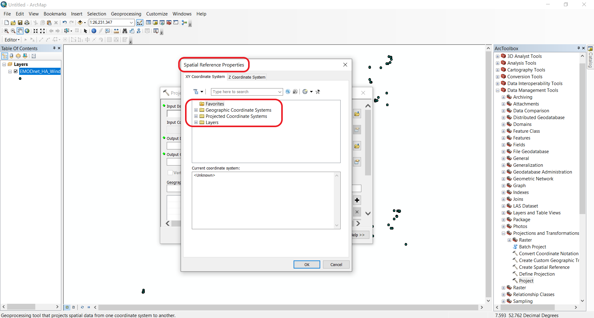 arcmap change projection