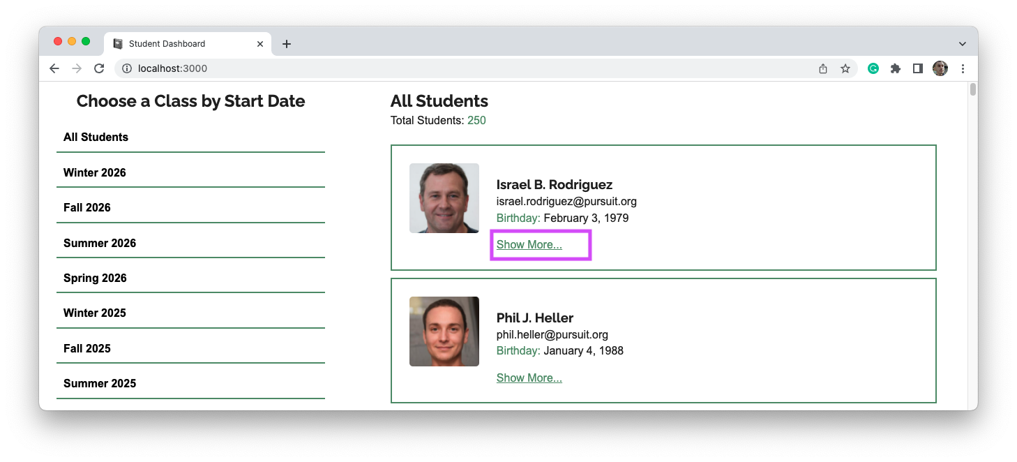 Closed student details.