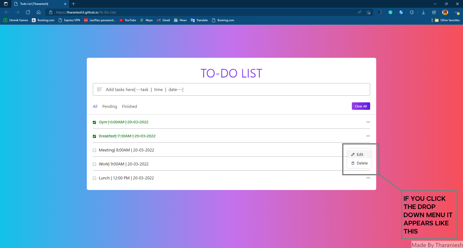 GitHub - Tharaniesh3/To-Do-List: I have made a To-Do-List web app and ...