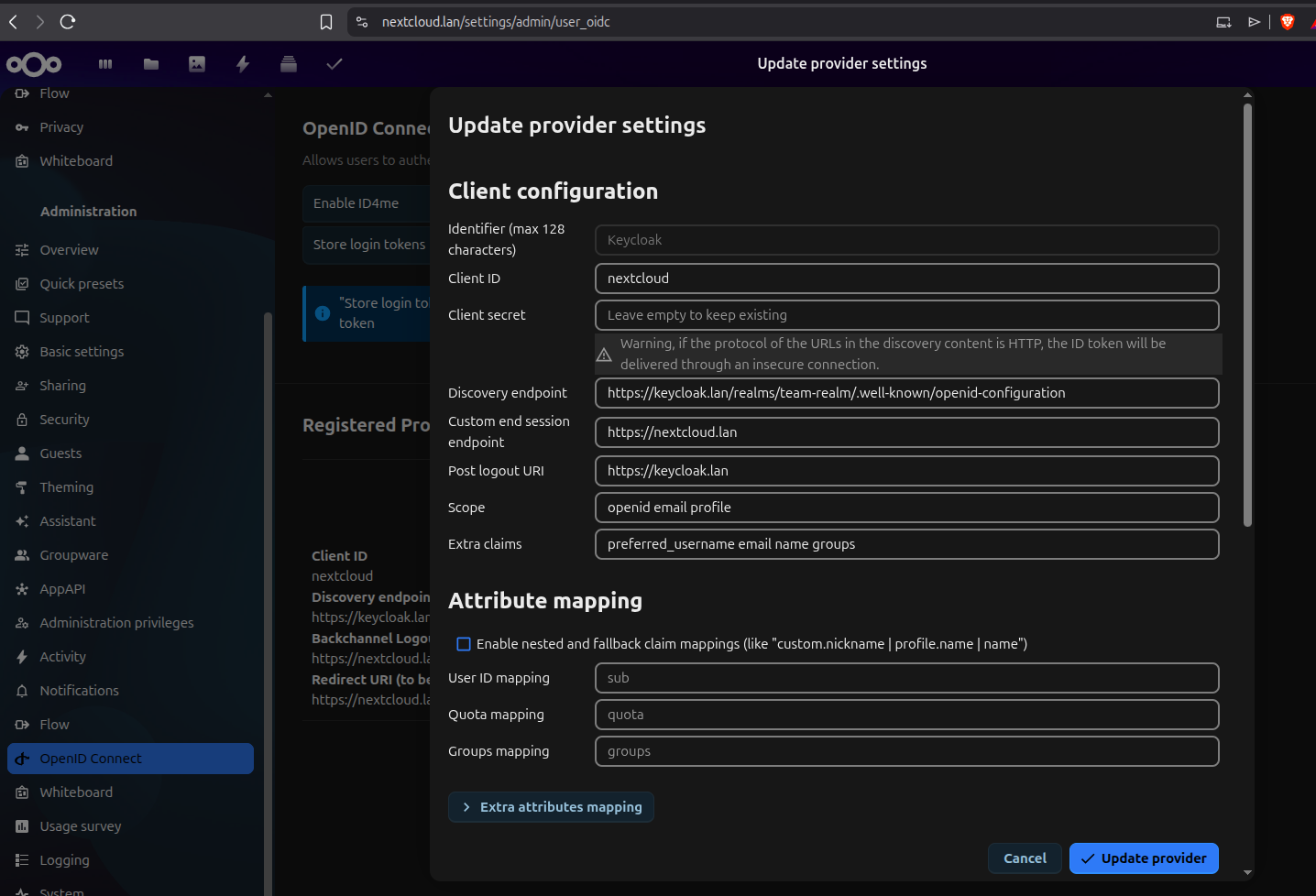 Keycloak Config Settings for NextCloud
