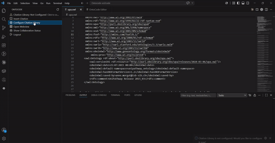 Inserting a citation via Sci2Code's Ctrl+Shift+C command, then fixing missing RDF namespaces