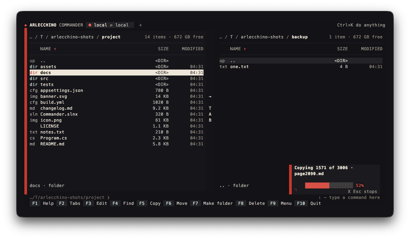 A copy running in the background, with a bar and Alt+Esc to stop