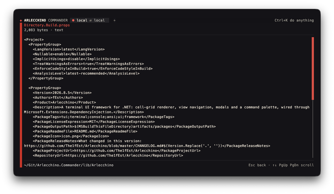 A file read without leaving the panels