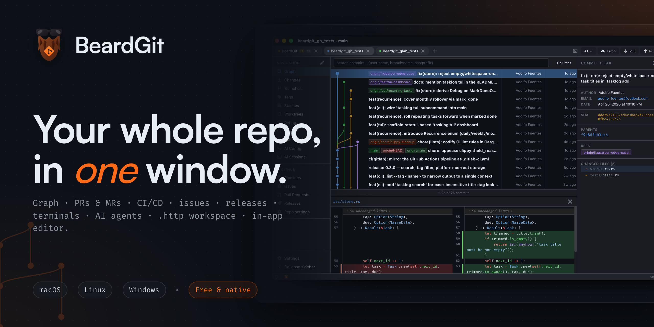 BeardGit — your whole repo, in one window