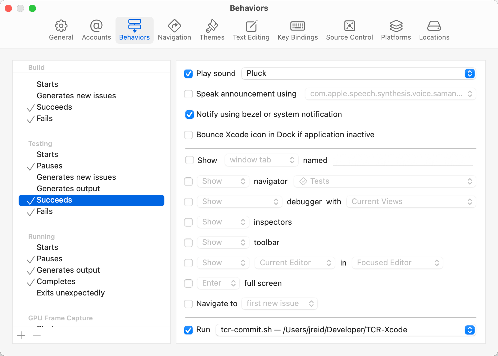 Set behavior for Test Succeeds to tcr-commit.sh