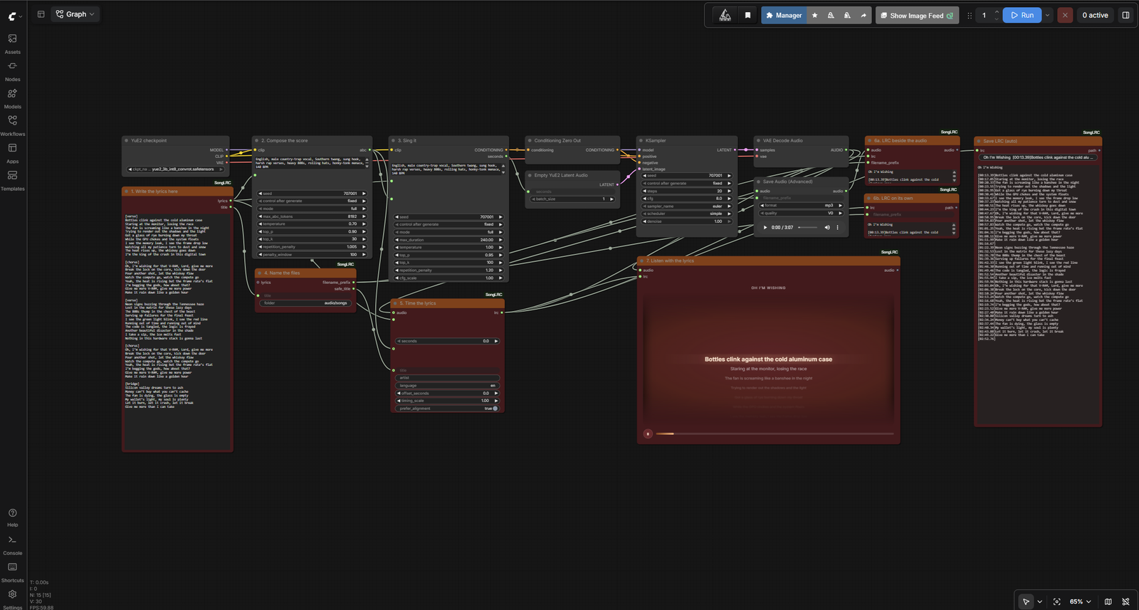 The same pipeline on ComfyUI's own YuE2 nodes