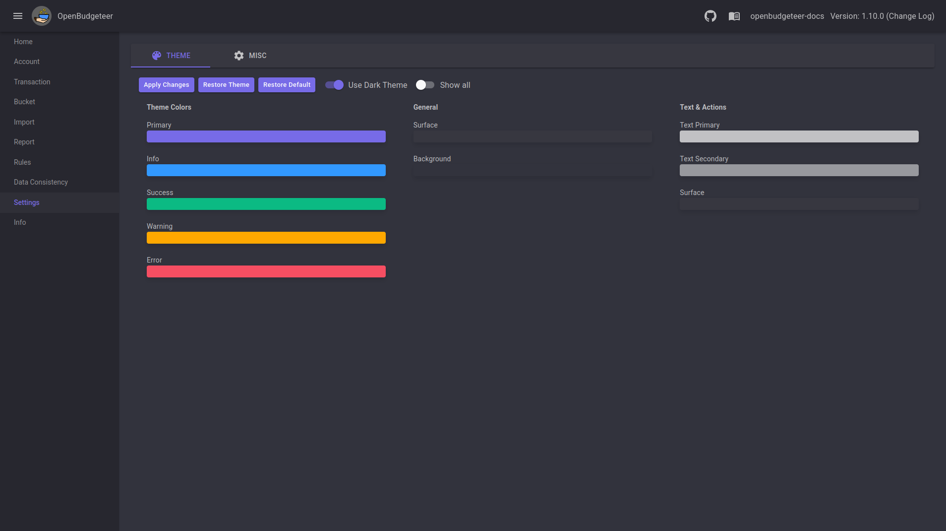 Settings Page