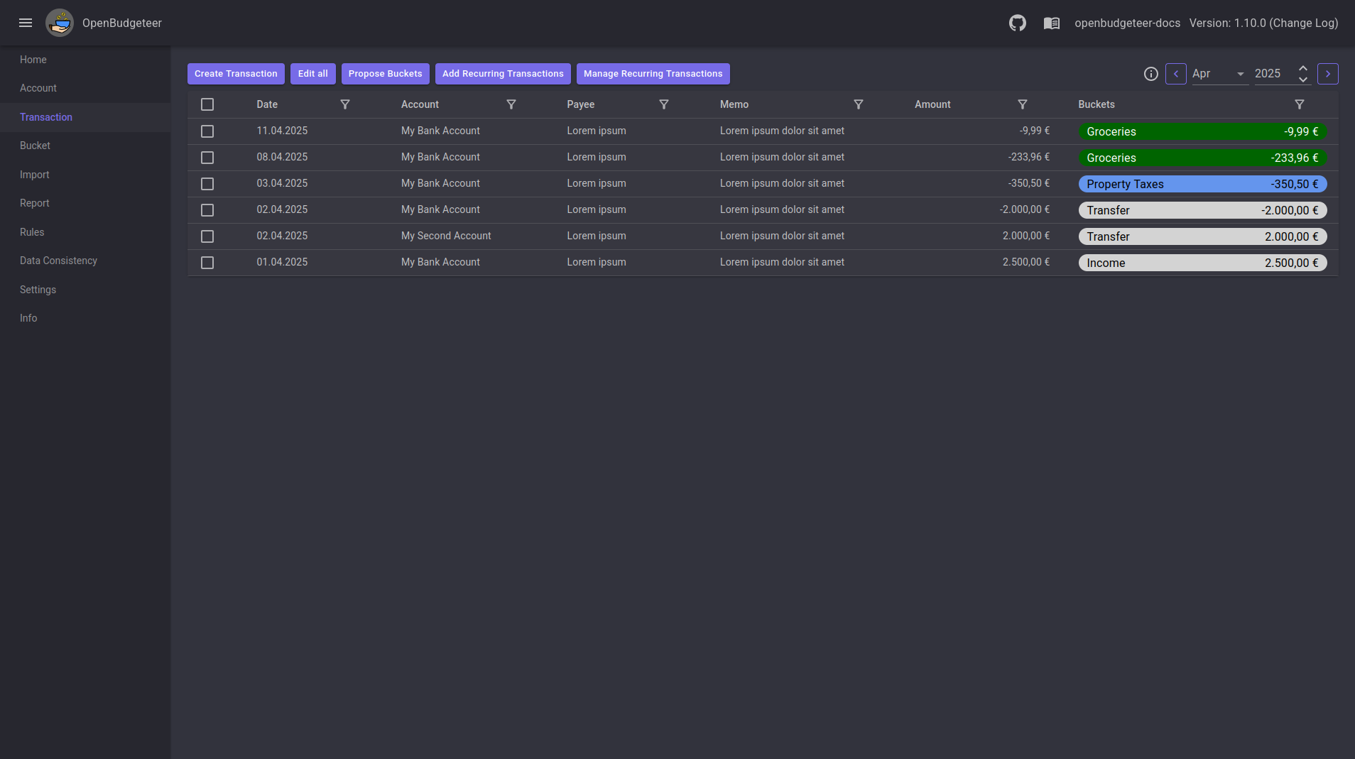 Transaction Page