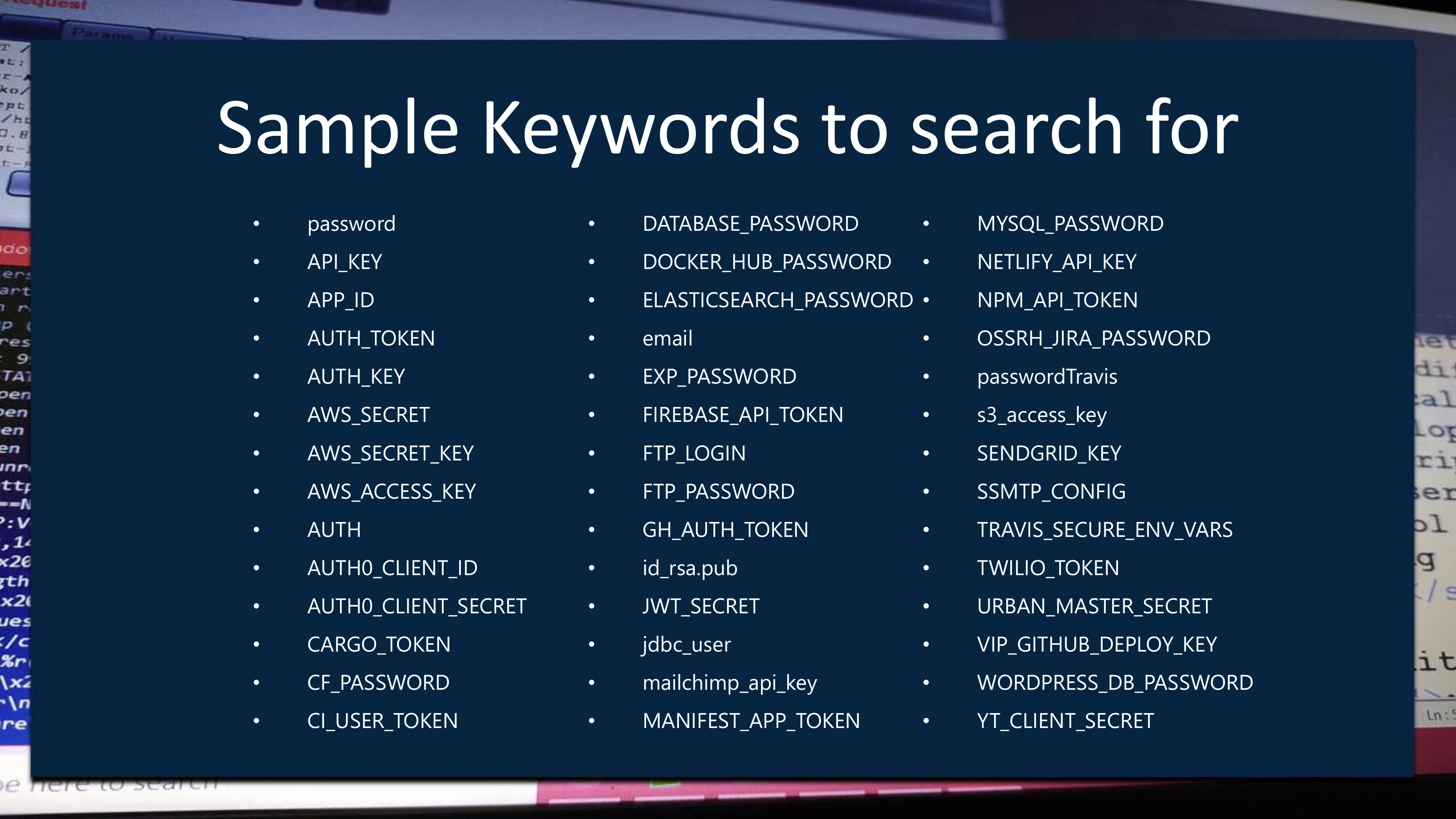 Sample Keywords to search for